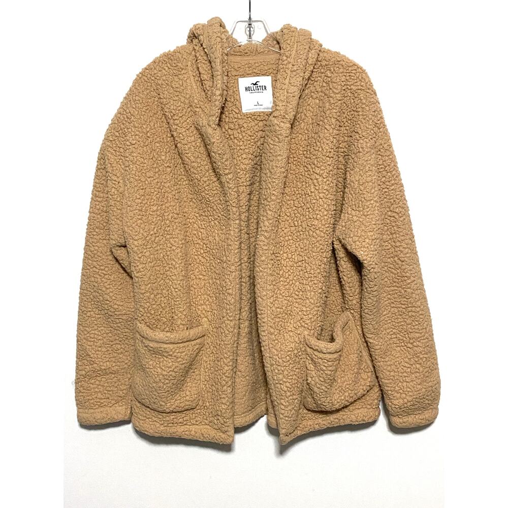 Hollister Sherpa Teddy Bear Coat Jacket Womens L Winter Cozy Indie Sleaze Fuzzy - Picture 2 of 7